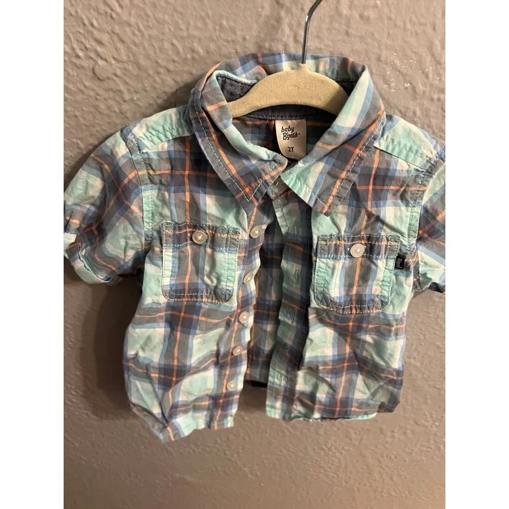 Boys blue plaid‎ short sleeve button up size 2T